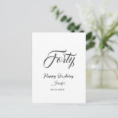 40th forty letterbirthday add name date year gray  briefkaart (Staand voorkant)