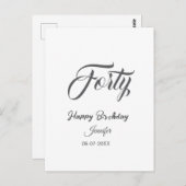 40th forty letterbirthday add name date year gray  briefkaart (Voorkant / Achterkant)