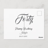 40th forty letterbirthday add name date year gray  briefkaart (Achterkant)