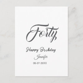 40th forty letterbirthday add name date year gray briefkaart