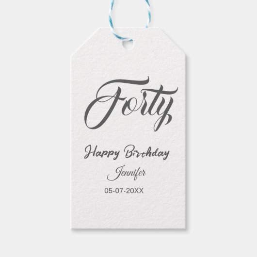 40th forty letterbirthday add name date year gray cadeaulabel (Voorkant)