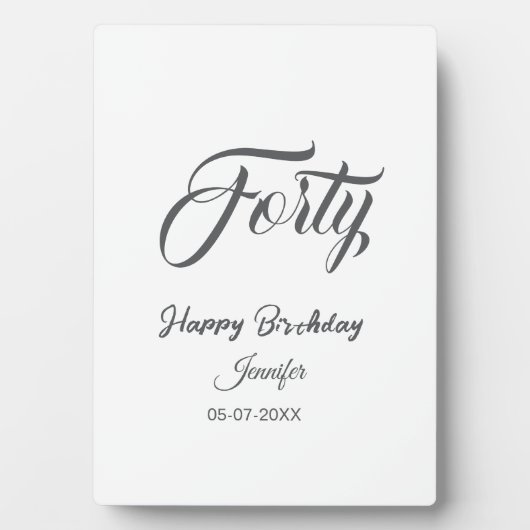 40th forty letterbirthday add name date year gray  fotoplaat (voorkant)