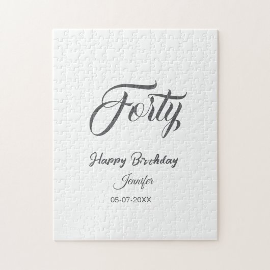 40th forty letterbirthday add name date year gray  legpuzzel (Verticaal)