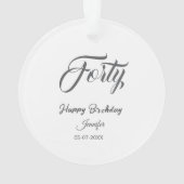 40th forty letterbirthday add name date year gray ornament (achterkant)