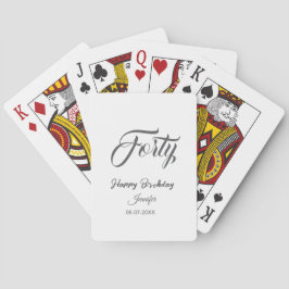 40th forty letterbirthday add name date year gray pokerkaarten
