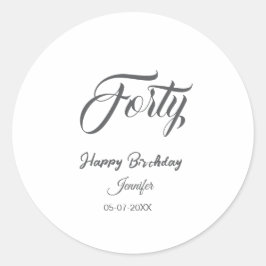40th forty letterbirthday add name date year gray ronde sticker