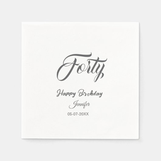 40th forty letterbirthday add name date year gray  servet (Voorkant)