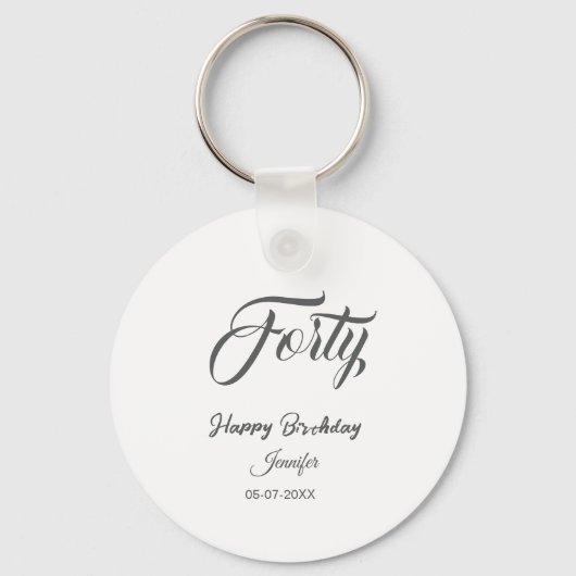 40th forty letterbirthday add name date year gray  sleutelhanger (Voorkant)