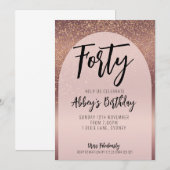 40th Glitter Roos Gold Flecks Arch Verjaardagsuitn Kaart (Voorkant / Achterkant)