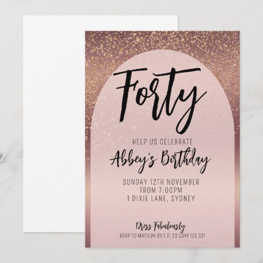 40th Glitter Roos Gold Flecks Arch Verjaardagsuitn Kaart (Voorkant / Achterkant)