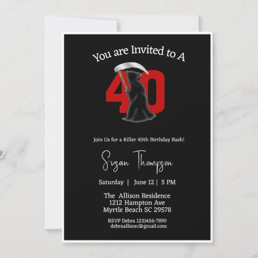 40th Grim Reaper Birthday Invitation Kaart (Voorkant)