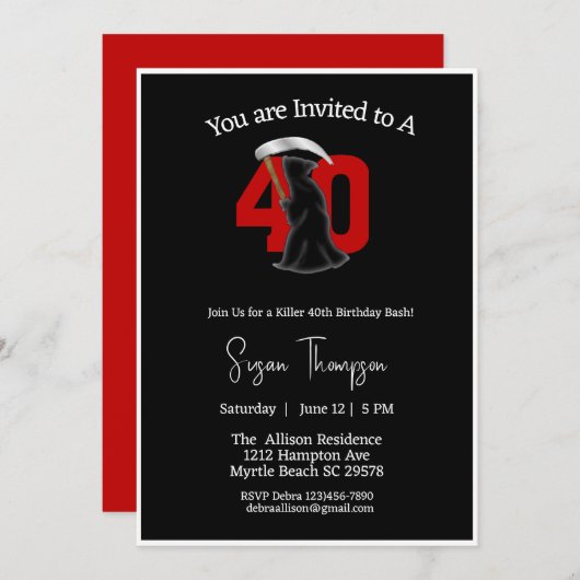 40th Grim Reaper Birthday Invitation Kaart (Voorkant / Achterkant)