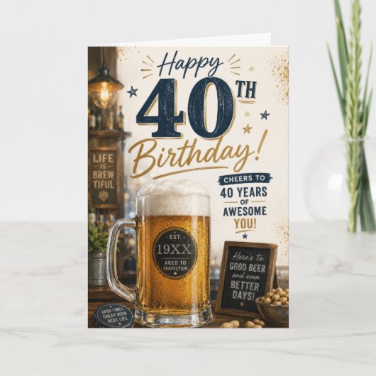 40th Man Beer Verjaardag Kaart (Voorkant)