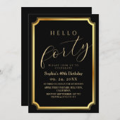 40th Modern & Minimal Black Birthday Party Kaart (Voorkant / Achterkant)