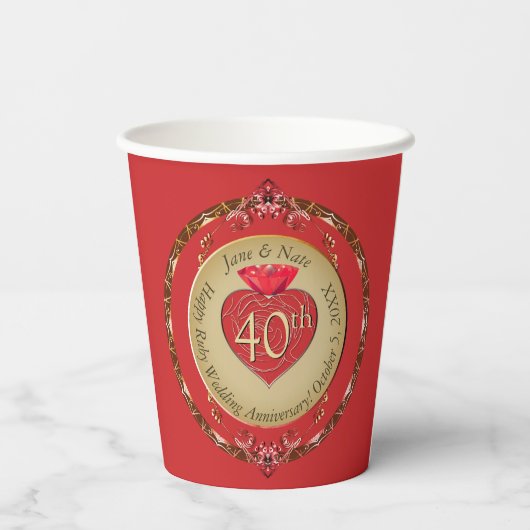 40th of 15th Ruby Wedding Jubileum Papieren Bekers (Achterkant)