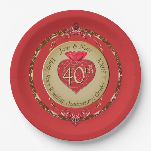 40th of 15th Ruby Wedding Jubileum Papieren Bordje (Voorkant)