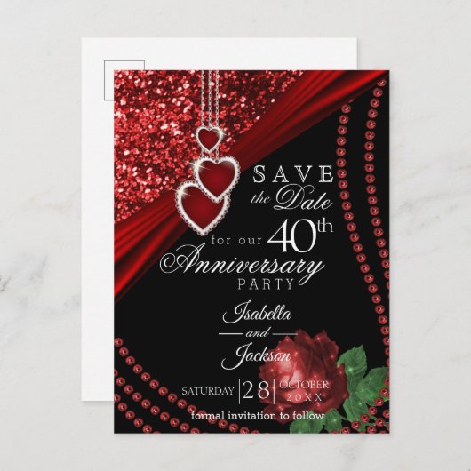 40th Red Glitter & Roos Jubileum - Sla de datum op Aankondigingskaart (Voorkant / Achterkant)
