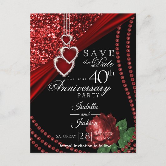 40th Red Glitter & Roos Jubileum - Sla de datum op Aankondigingskaart (Voorkant)