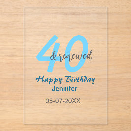 40th & renewed birthday name date blue bold number acryl uitnodigingen