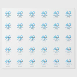 40th & renewed birthday name date blue bold number cadeaupapier