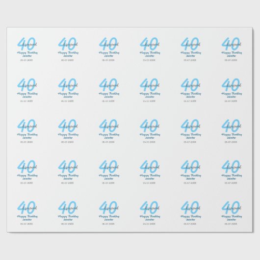 40th & renewed birthday name date blue bold number cadeaupapier (Vlak)