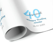 40th & renewed birthday name date blue bold number cadeaupapier (Rol Hoek)