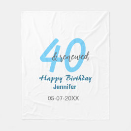 40th & renewed birthday name date blue bold number fleece deken