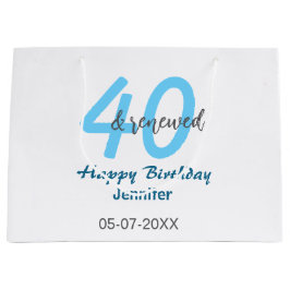 40th & renewed birthday name date blue bold number groot cadeauzakje