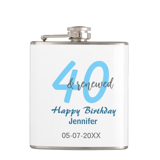 40th & renewed birthday name date blue bold number heupfles (Voorkant)