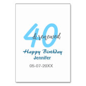40th & renewed birthday name date blue bold number kaart (Achterkant)