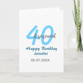 40th & renewed birthday name date blue bold number kaart