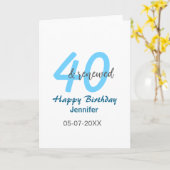 40th & renewed birthday name date blue bold number kaart (Gele Bloem)