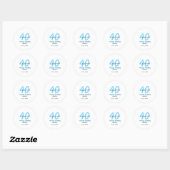 40th & renewed birthday name date blue bold number ronde sticker (Vel)