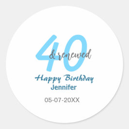 40th & renewed birthday name date blue bold number ronde sticker