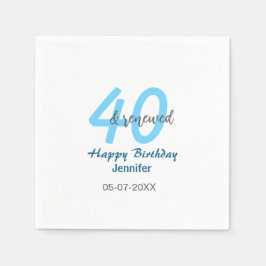 40th & renewed birthday name date blue bold number servet