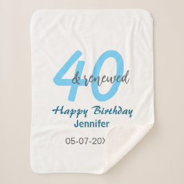 40th & renewed birthday name date blue bold number sherpa deken