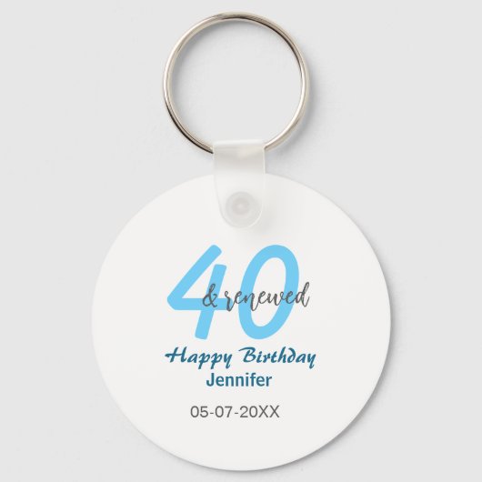 40th & renewed birthday name date blue bold number sleutelhanger (Voorkant)