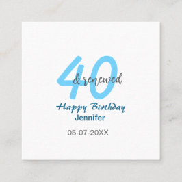 40th & renewed birthday name date blue bold number vierkante visitekaartje
