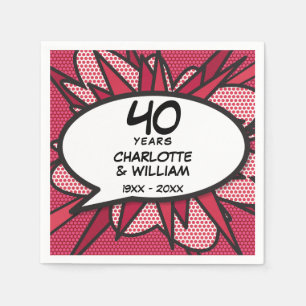 40th Ruby Bruiloft Jubileum Leuk Retro Comic Boek Servet