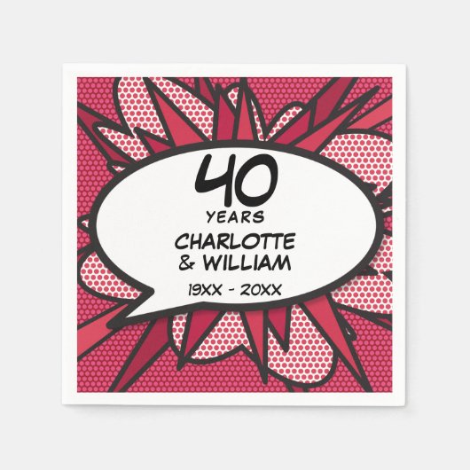 40th Ruby Bruiloft Jubileum Leuk Retro Comic Boek Servet (Voorkant)