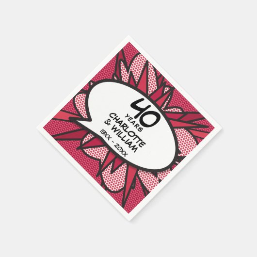 40th Ruby Bruiloft Jubileum Leuk Retro Comic Boek Servet (Hoek)