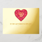 40th Ruby Bruiloft Jubileum waterverf hart Folie Uitnodiging (Voorkant)