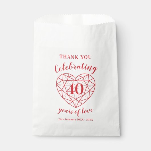 40th Ruby Jubileum 40 jaar gepersonaliseerde Favor Bedankzakje (Voorkant)