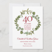 40th Ruby Jubileum Save the Date Greenery Kaart (Voorkant)