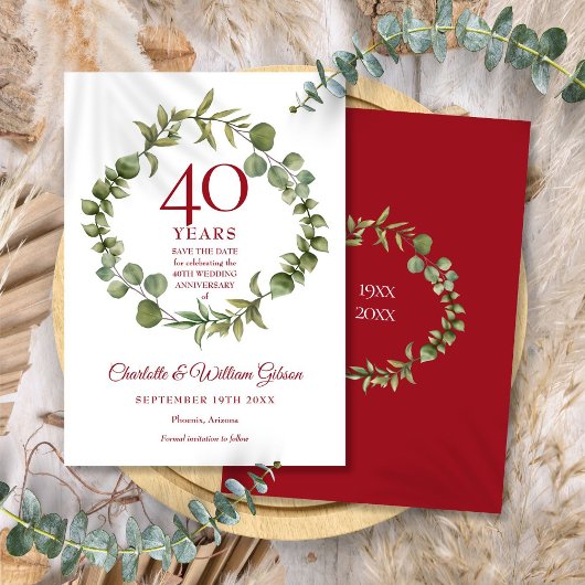 40th Ruby Jubileum Save the Date Greenery Kaart