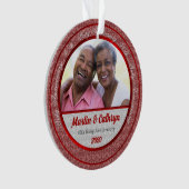 40th Ruby Red Anniversary with Damask and Photo Ornament (voorkant)