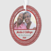 40th Ruby Red Anniversary with Damask and Photo Ornament (voorkant)