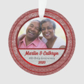 40th Ruby Red Anniversary with Damask and Photo Ornament (voorkant)