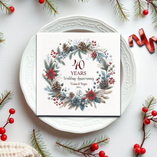 40th Ruby Wedding Anniversary Elegant Winter Servet