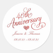 40th Ruby Wedding Anniversary Ronde Sticker (Voorkant)